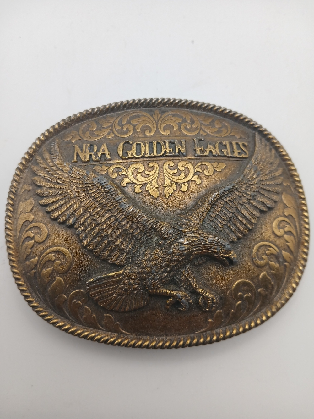 NRA Golden Eagles Vintage Brass Belt Buckle - Brown/Gold